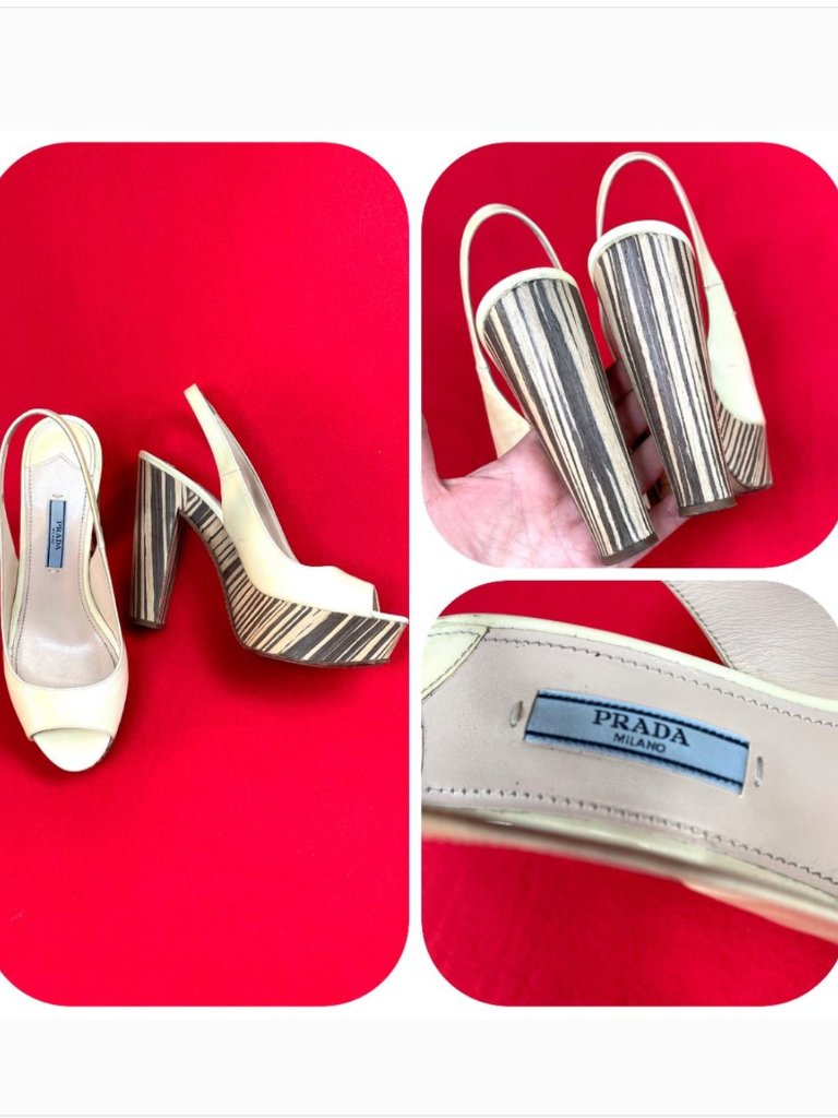 Auc Prada Patent Leather Wood Platform Sandals